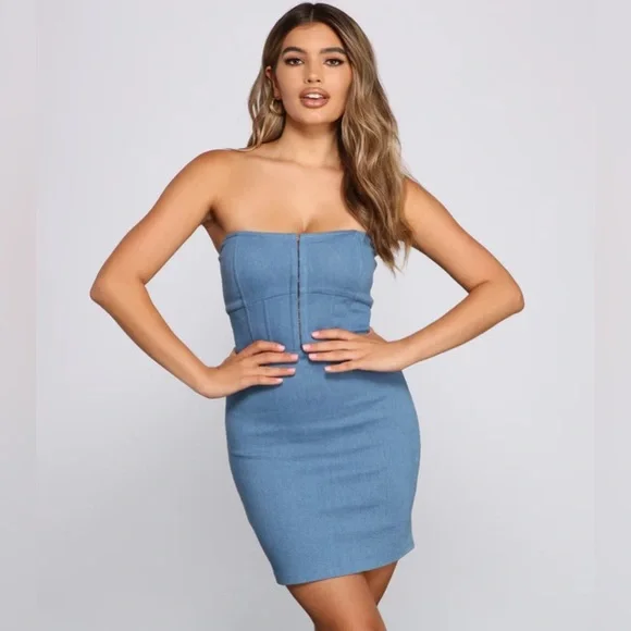 white christmas dresses Laced Up In Denim Dress main image 0